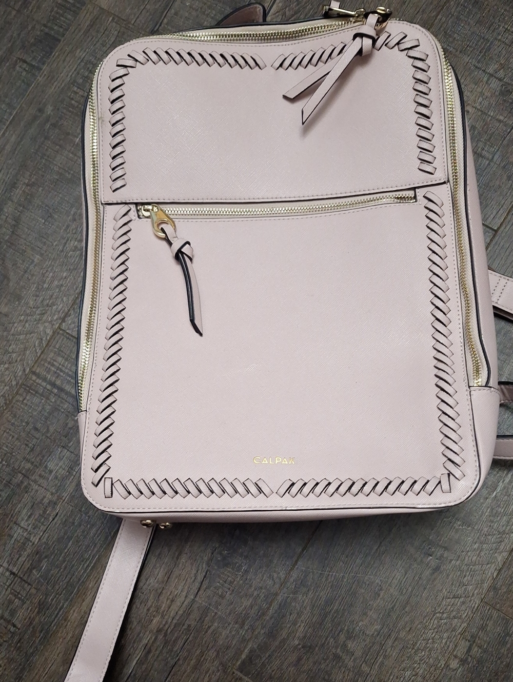 Calpak Blush Woven-Trim Backpack in Pale Pink